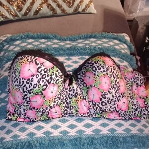 Floral Leopard Print Strapless Bra